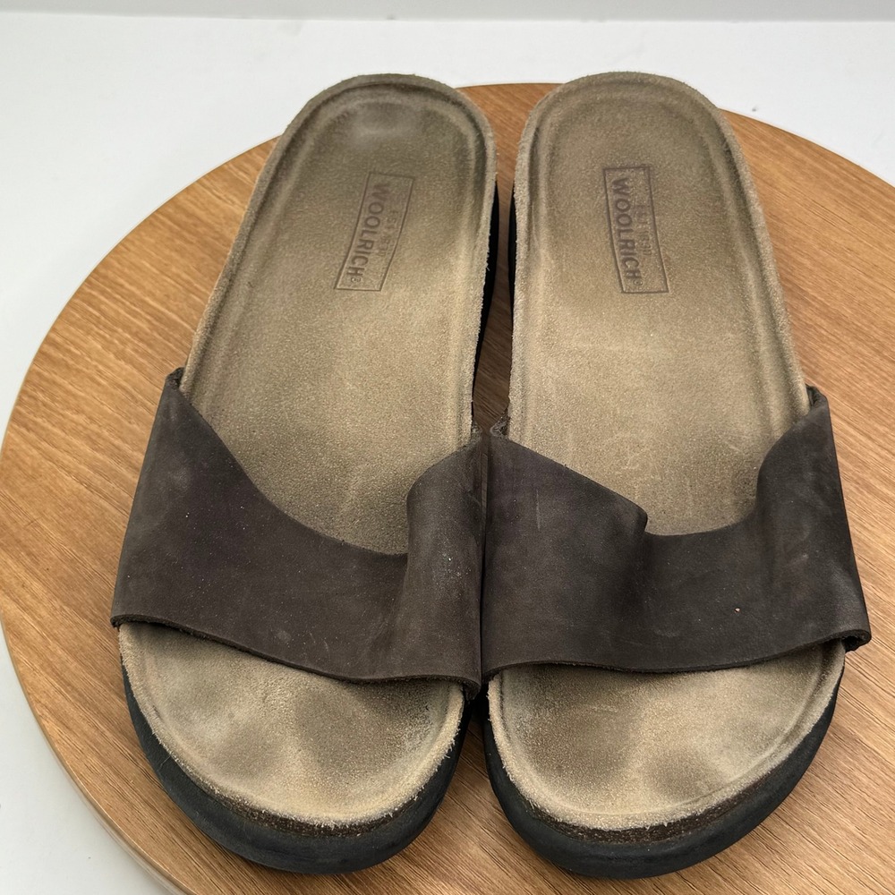Woolrich Suede Leather Slides Sandals Comfort‎ Corkcore Footbed Women Size 6.5
